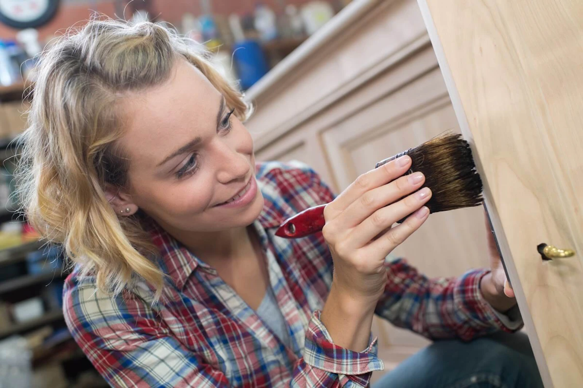 Woman painting a cabinet.