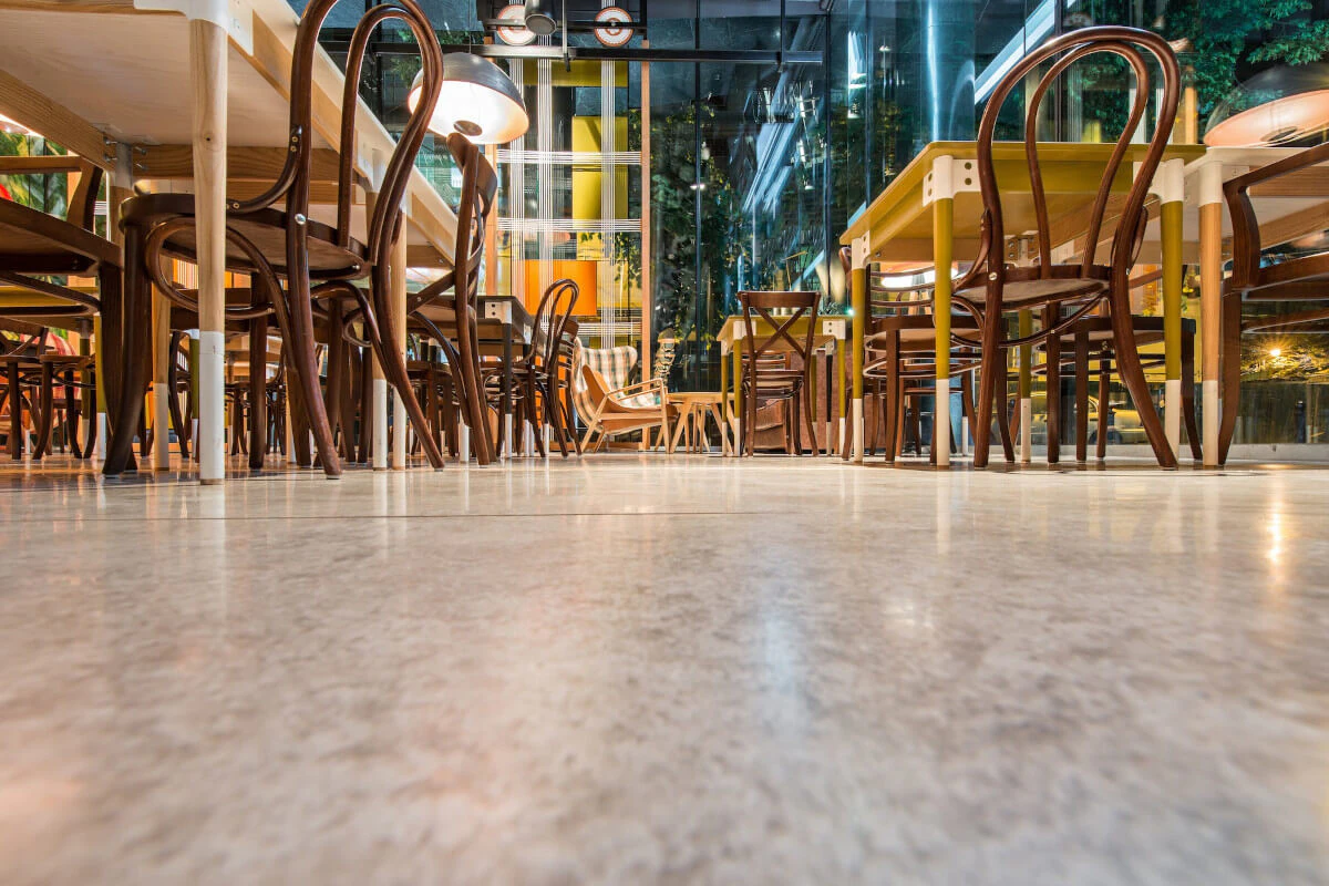 Newly cleaned restaurant floors