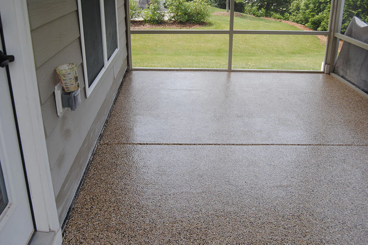 Outdoor porch with polished concrete