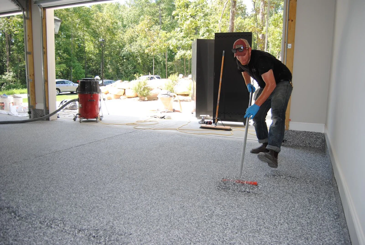 Adding a concrete coating in a house in Raleigh.