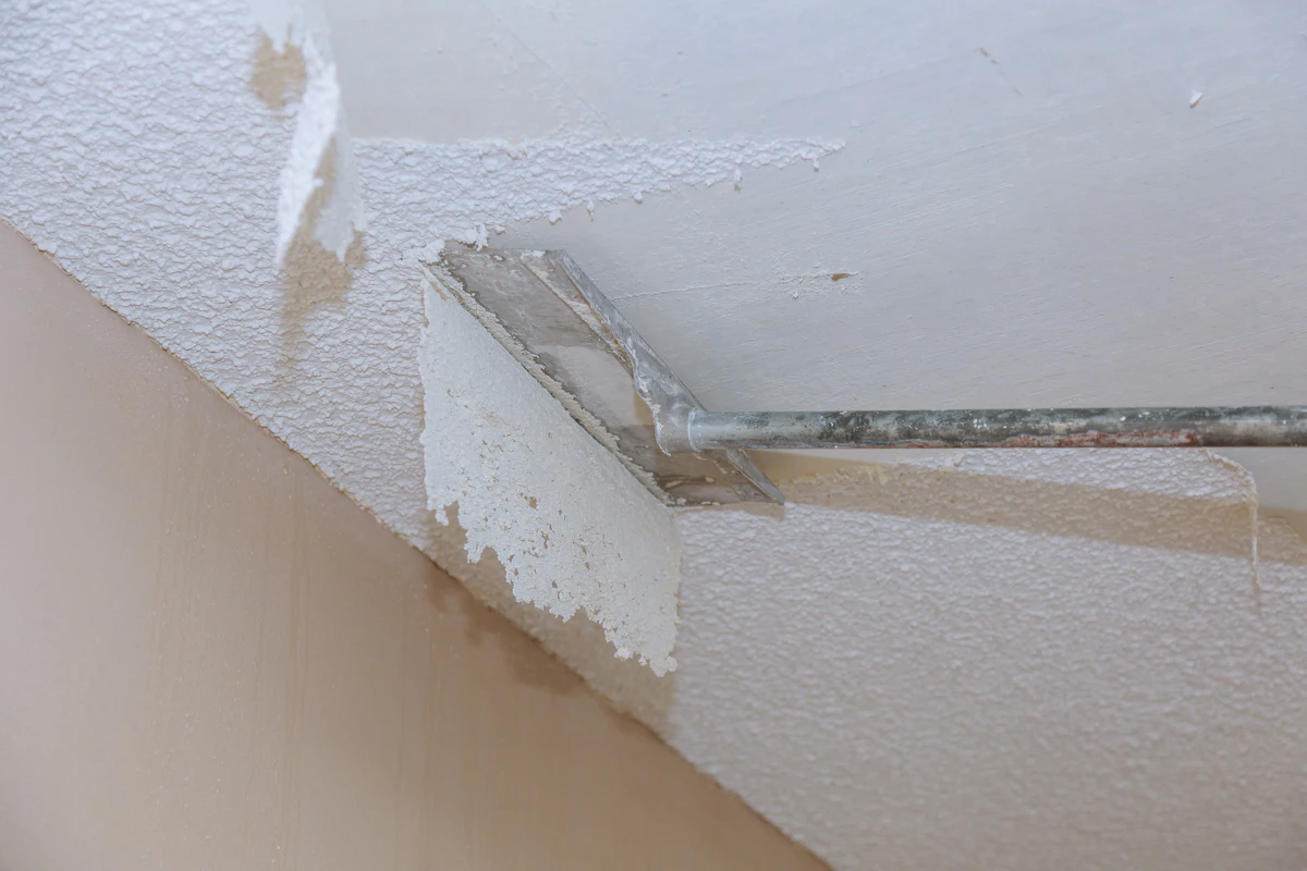 Popcorn ceiling being removed